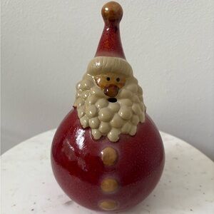 Vintage Pottery Roly Poly Santa Red and Cream Pottery Figurine